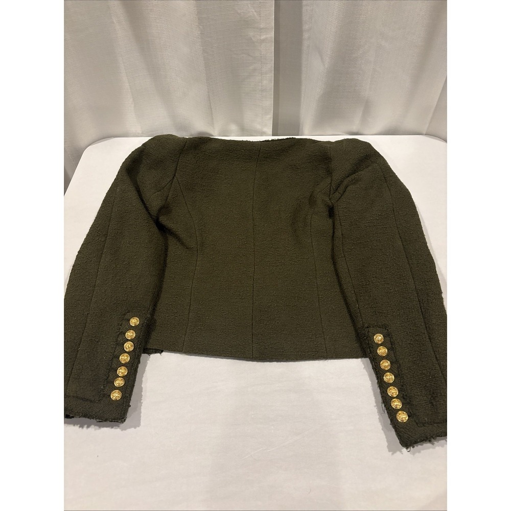 Zara Women Size Small Olive Green Shoulder Pad Jacket Blazer W/ Gold Buttons - Picture 11 of 11